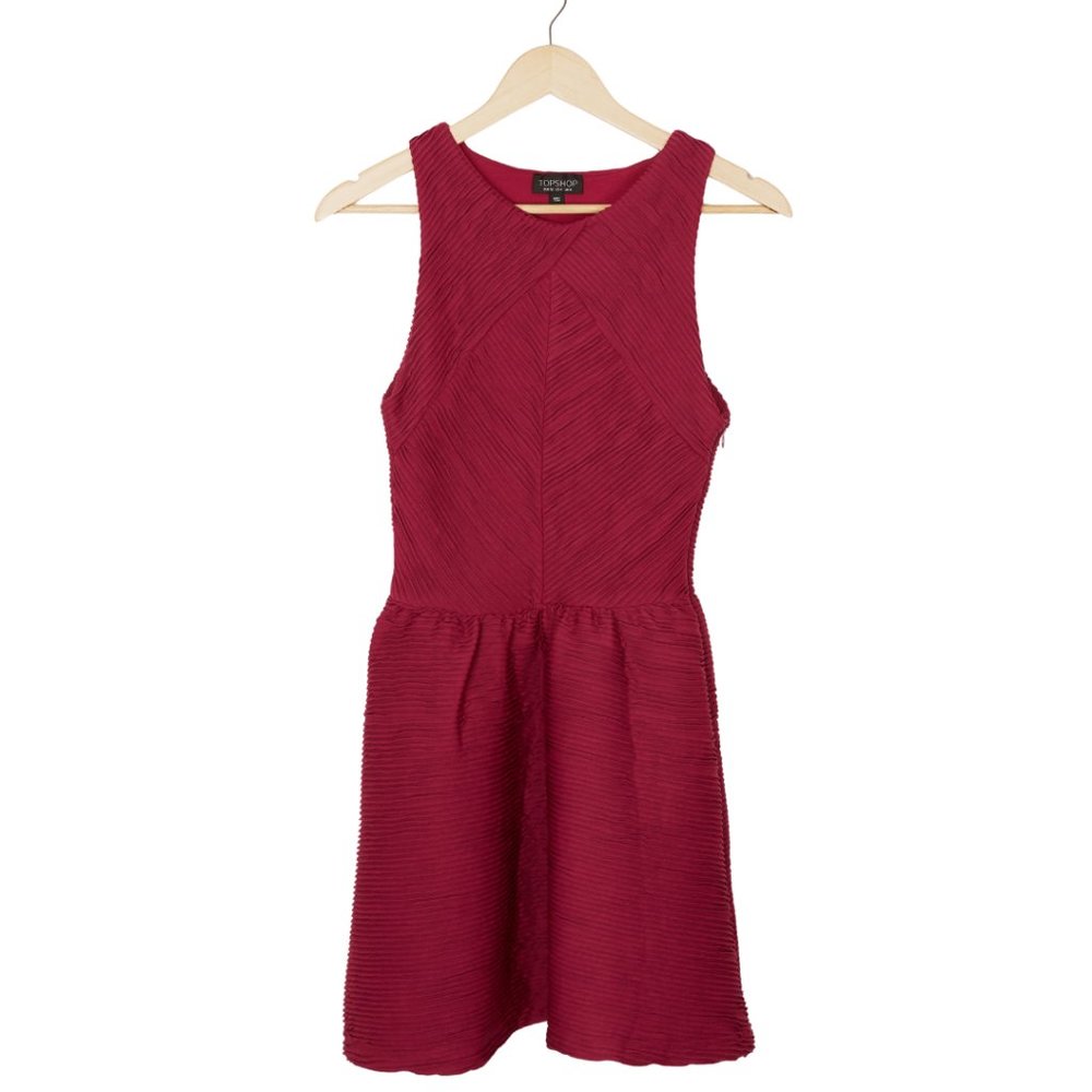 🍋3 for $20🍋 TOPSHOP Fuchsia Pleated Textured Fit and Flare Dress Size US…